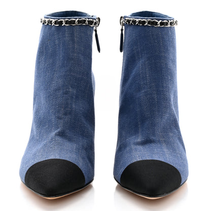 Chanel Denim Grosgrain Cap Toe Short Boots 40 Blue 2 of 10
