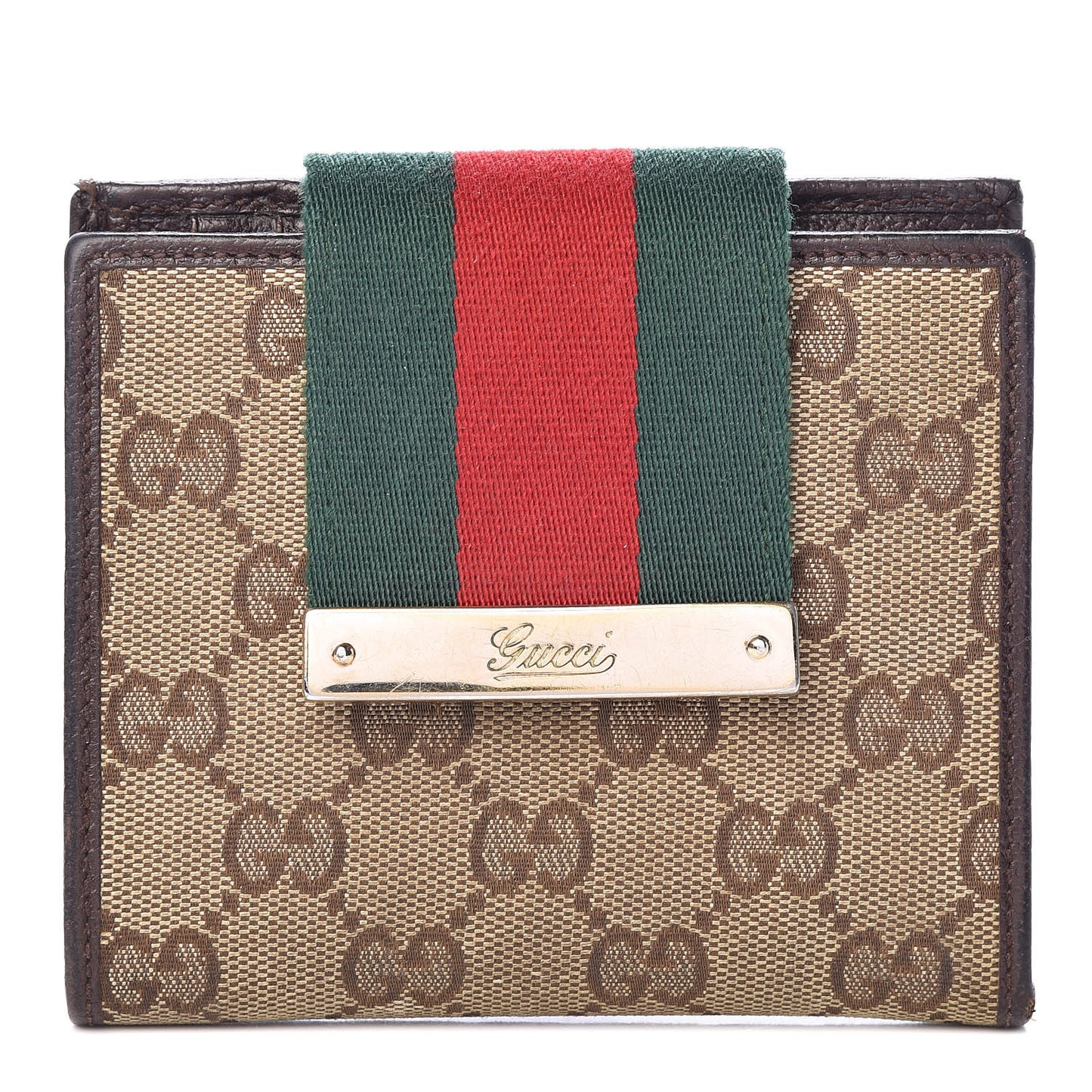 Monogram Ladies Web French Flap Wallet Dark Brown