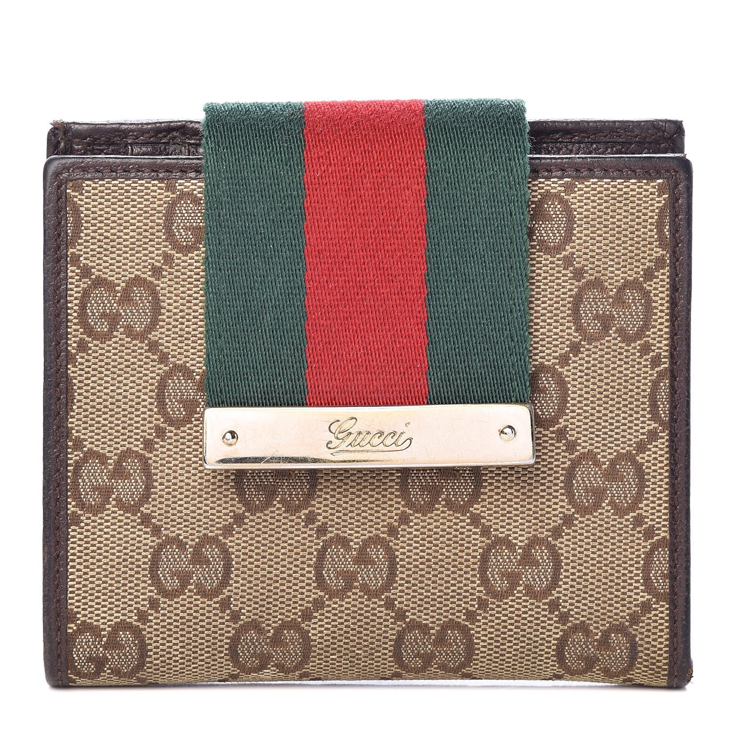Gucci Monogram Ladies Web French Flap Wallet Dark Brown 1 of 10
