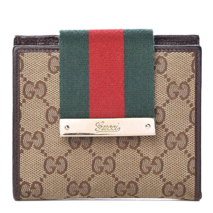 Gucci Monogram Ladies Web French Flap Wallet Dark Brown 1 of 10