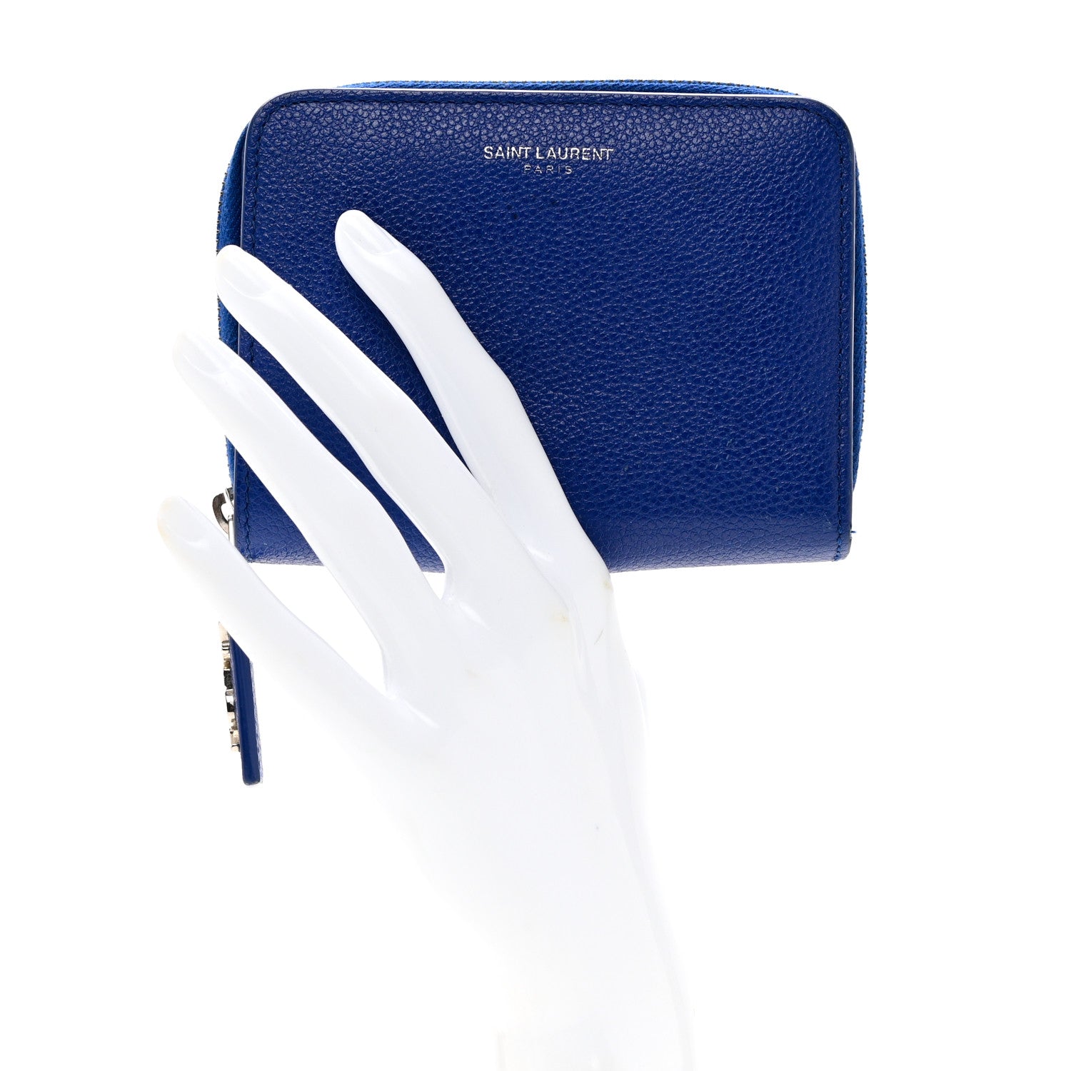 Saint Laurent Grained Calfskin Rive Gauche Compact Zip Around Wallet Royal Blue 2 of 8