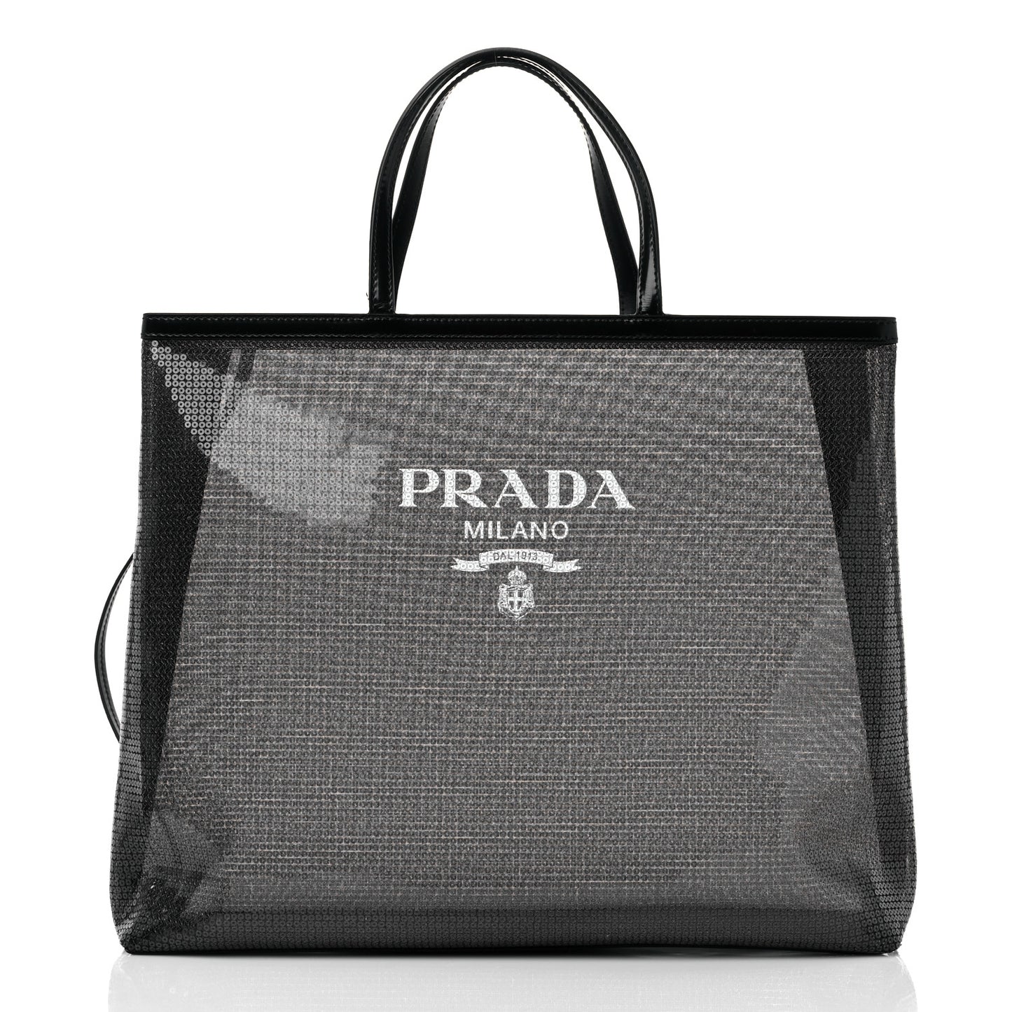 Mesh Sequin Spazzolato Logo Tote Black