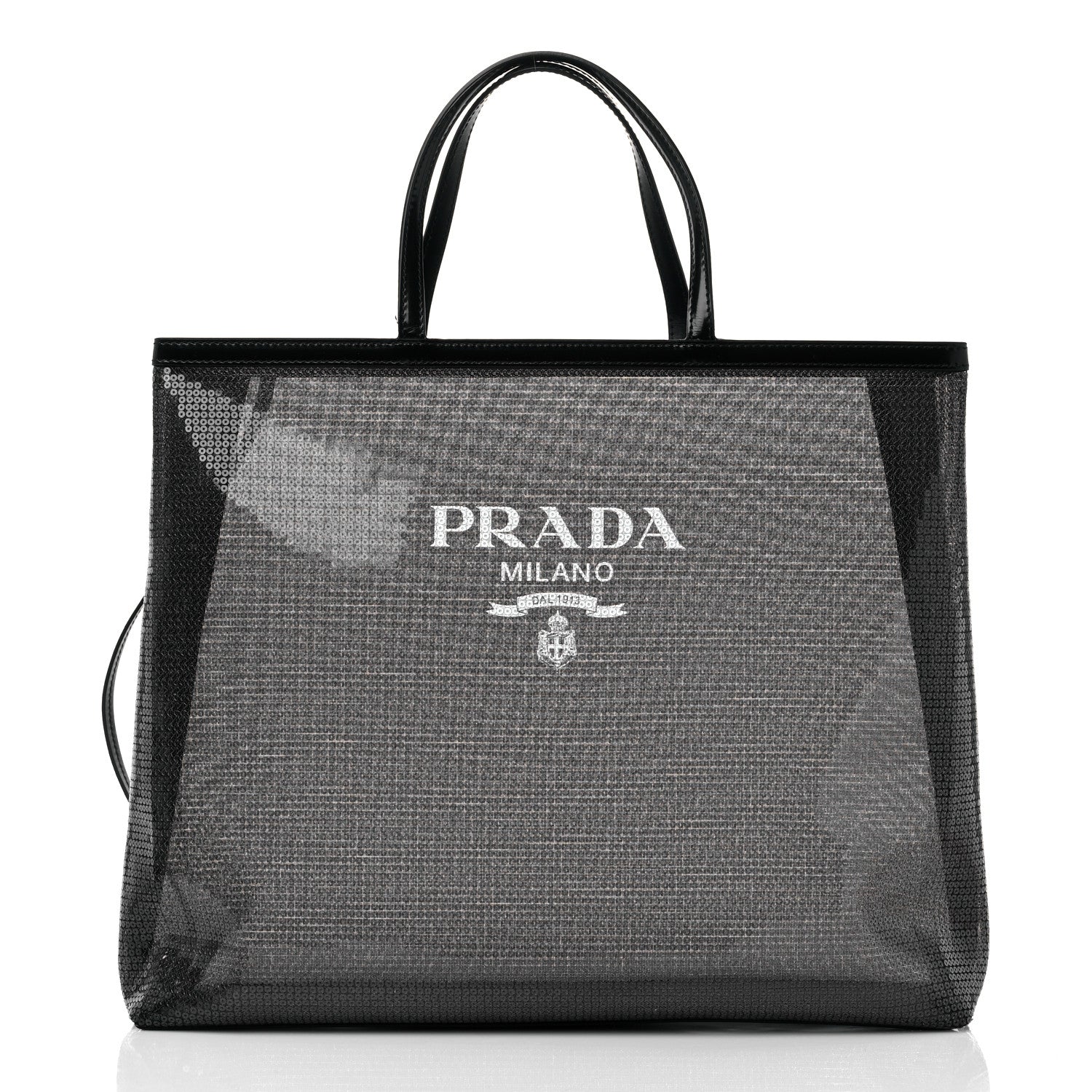 Prada Mesh Sequin Spazzolato Logo Tote Black 3 of 9
