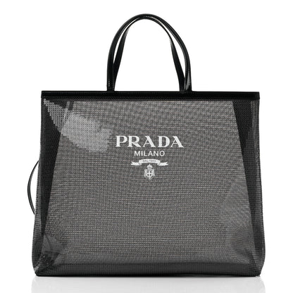 Prada Mesh Sequin Spazzolato Logo Tote Black 3 of 9