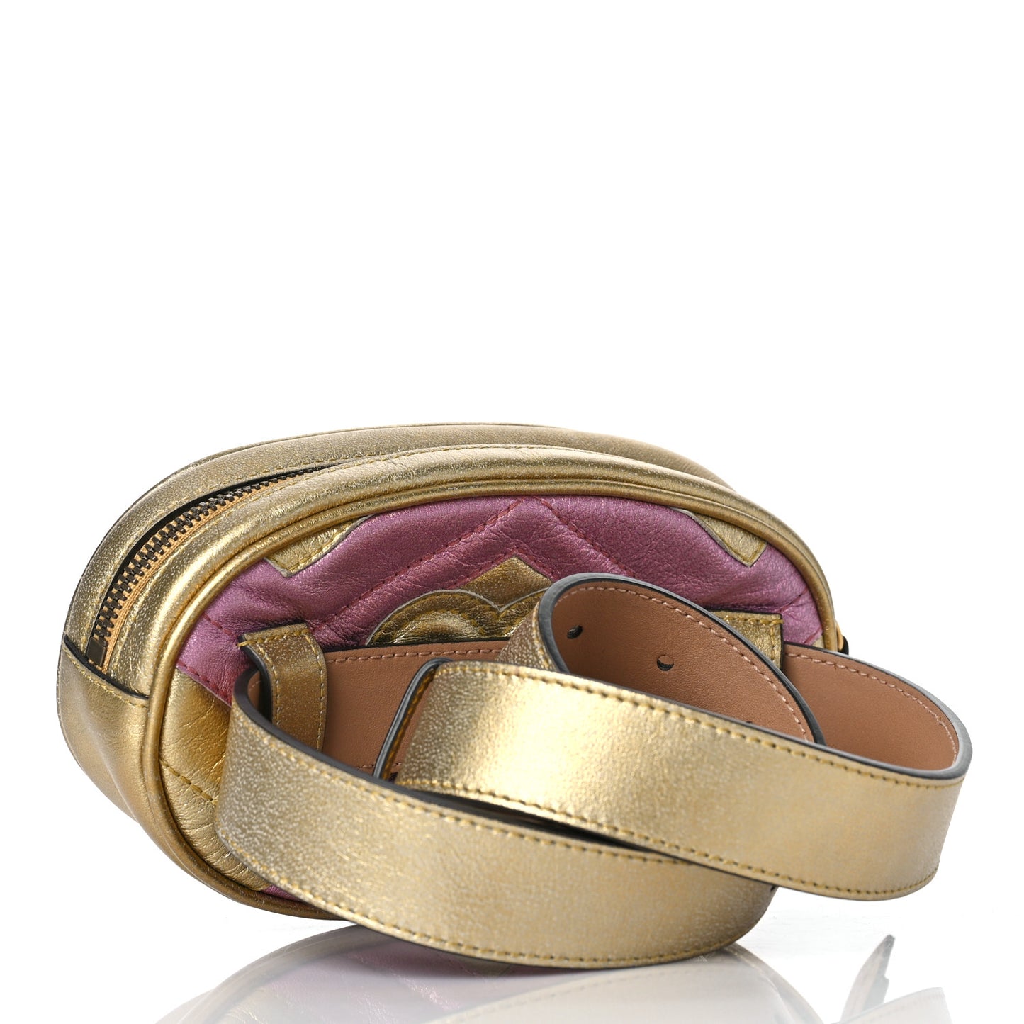 Metallic Nappa Matelasse Heart GG Marmont Belt Bag 75 30 Oro Vecchio Rosa