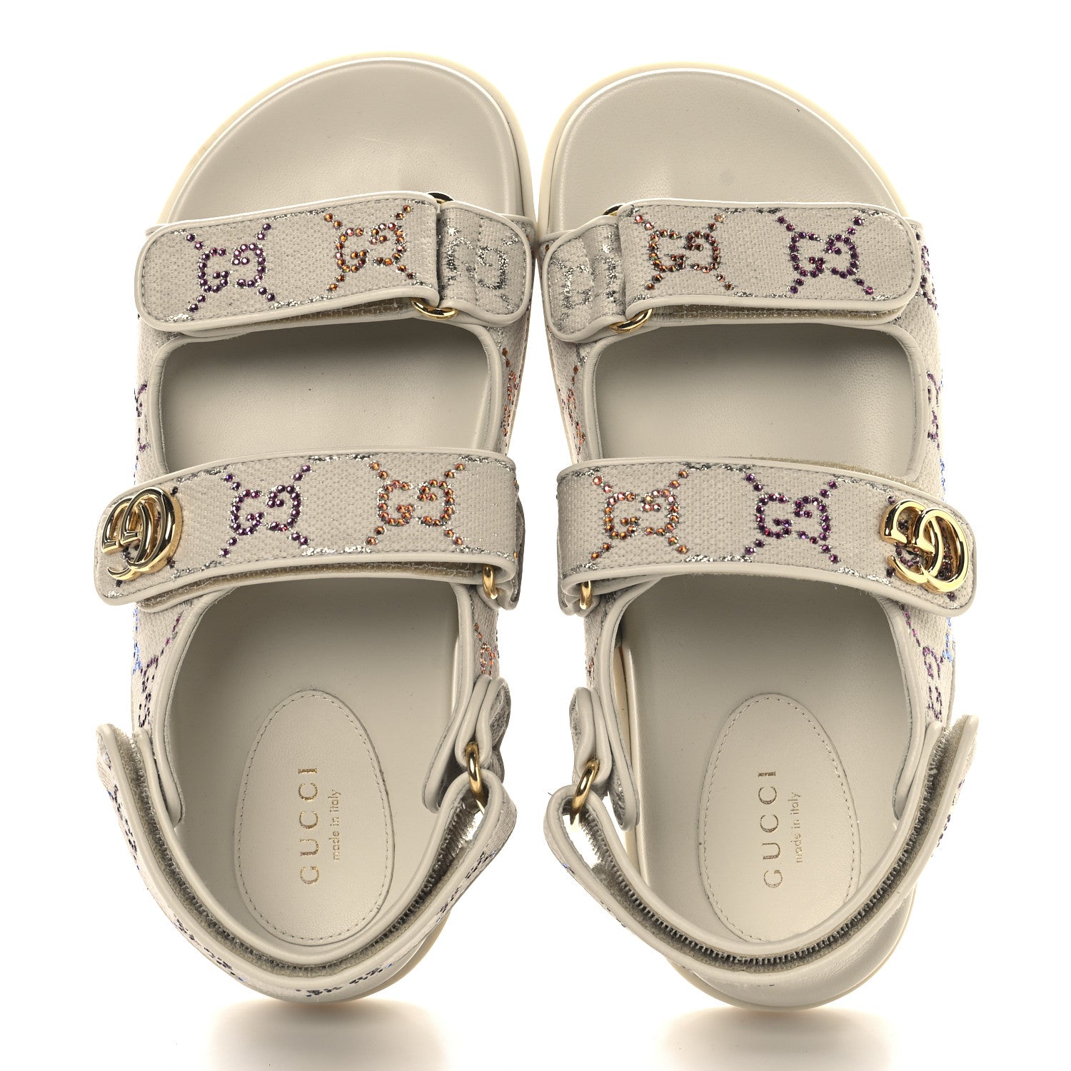 Gucci Canvas Lame Crystal GG Monogram Double G Womens Dad Sandals 37.5 Gardenia Silver Mystic White 2 of 9