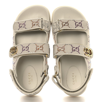 Gucci Canvas Lame Crystal GG Monogram Double G Womens Dad Sandals 37.5 Gardenia Silver Mystic White 2 of 9