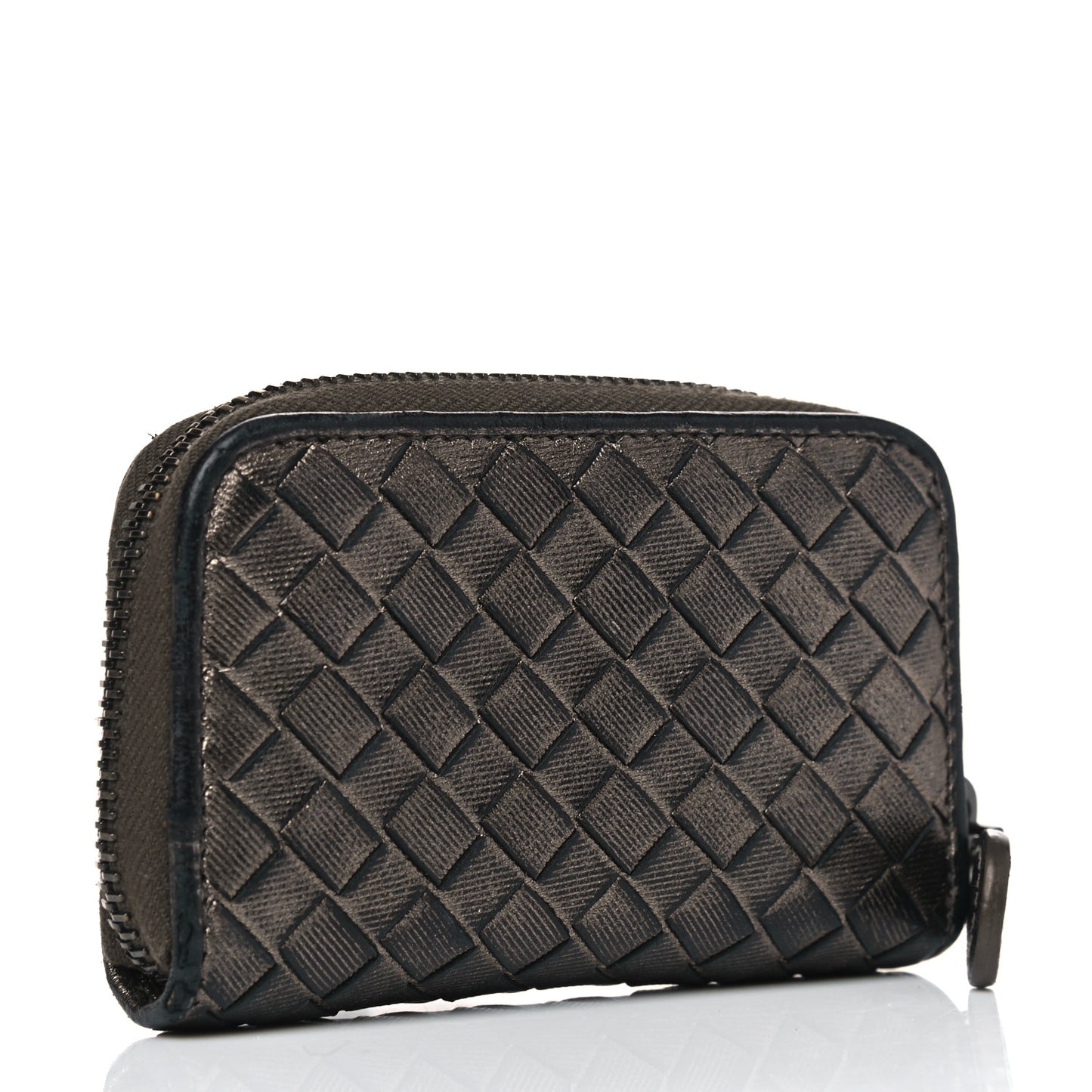 Metallic Grosgrain Intrecciato Zip Around Wallet Dark Silver