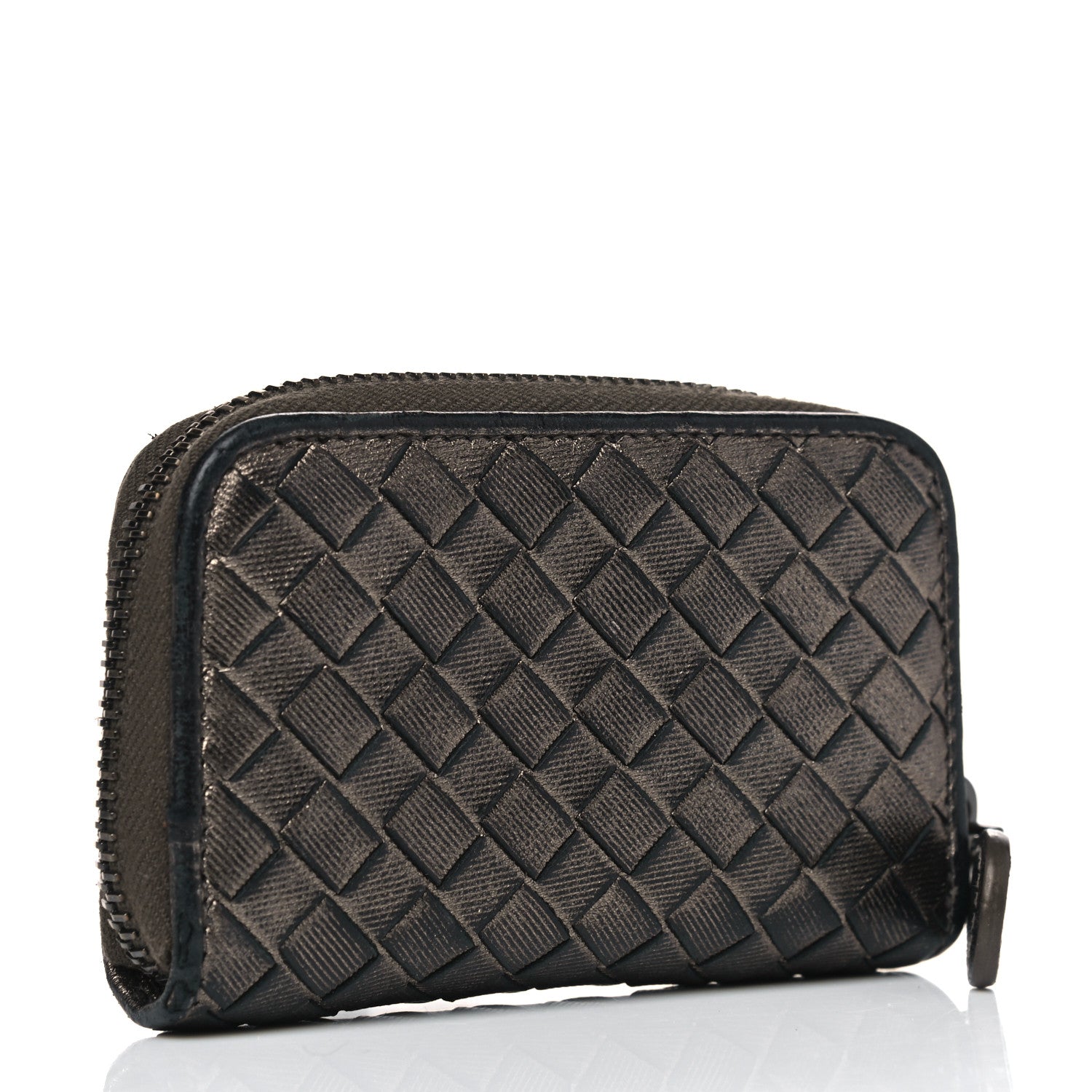 Bottega Veneta Metallic Grosgrain Intrecciato Zip Around Wallet Dark Silver 2 of 8