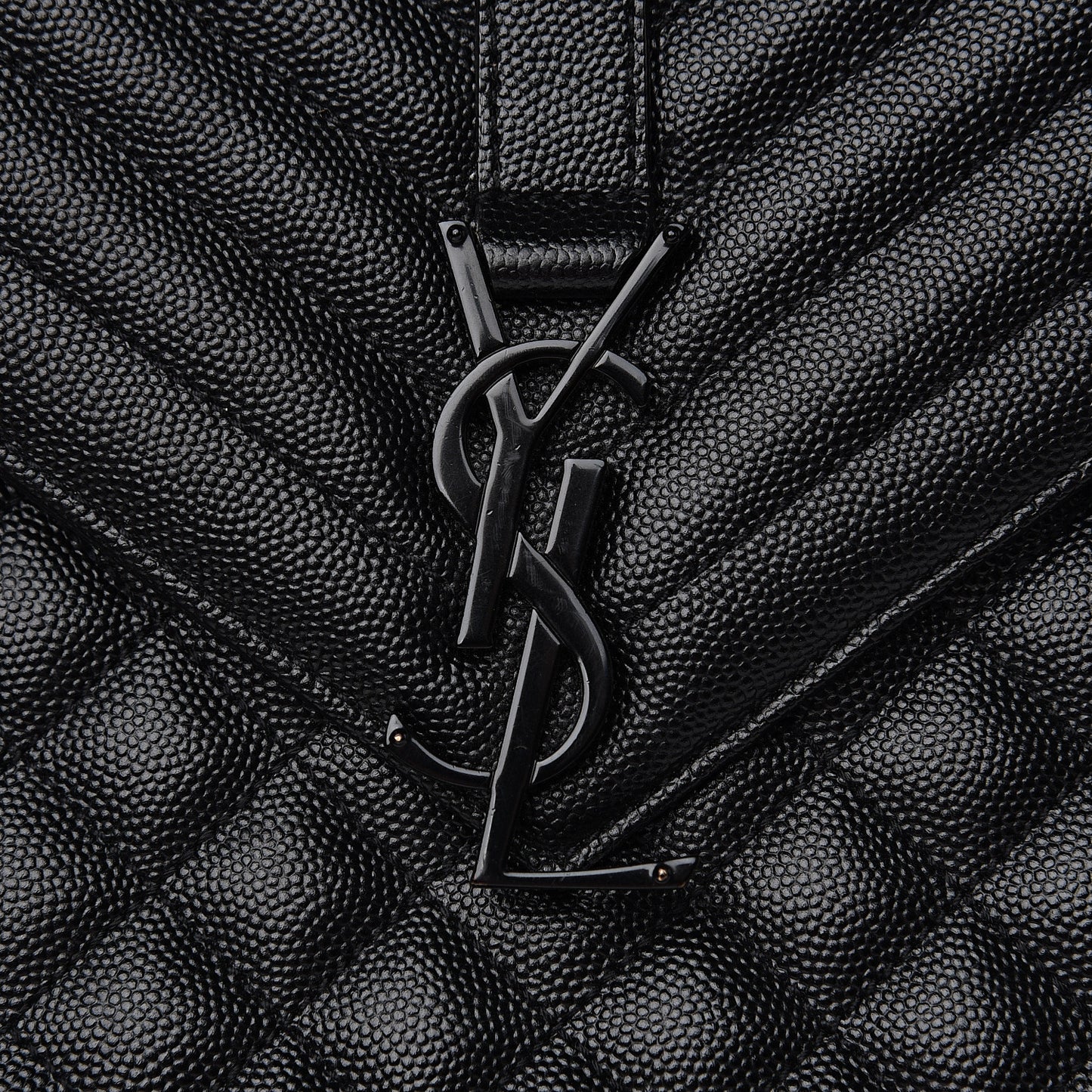 Grain De Poudre Textured Mixed Matelasse Large Triquilt Monogram Monochrome Satchel Black