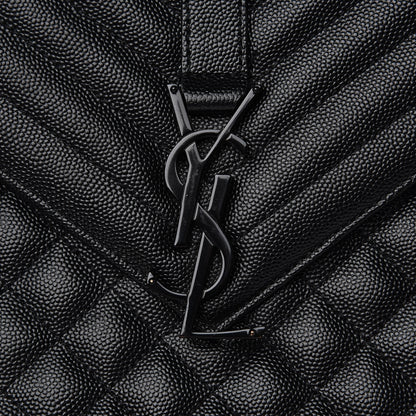Saint Laurent Grain De Poudre Textured Mixed Matelasse Large Triquilt Monogram Monochrome Satchel Black 10 of 13