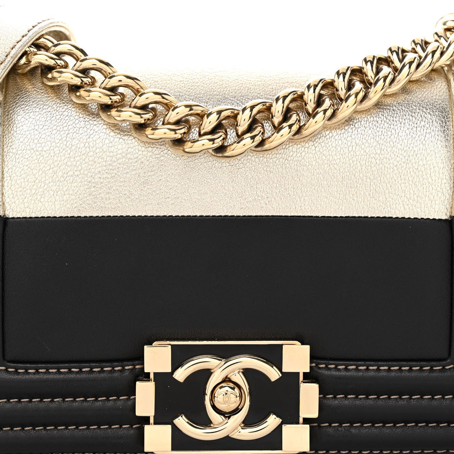 Metallic Goatskin Calfskin Small Boy Flap Gold Black