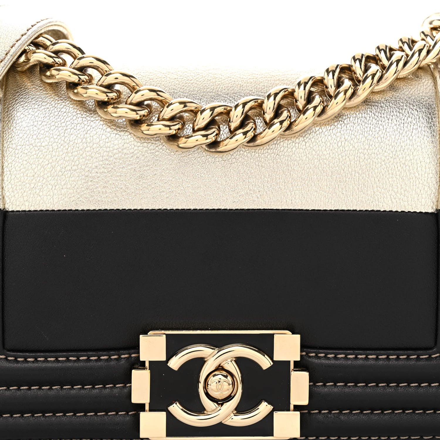 Chanel Metallic Goatskin Calfskin Small Boy Flap Gold Black 8 of 10