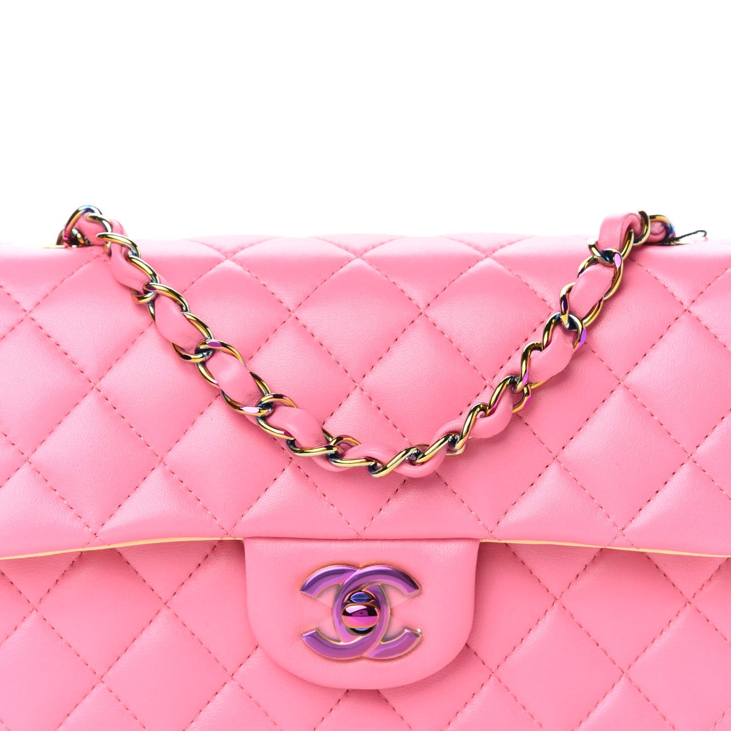 Lambskin Quilted Mini Rectangular Flap Pink Yellow