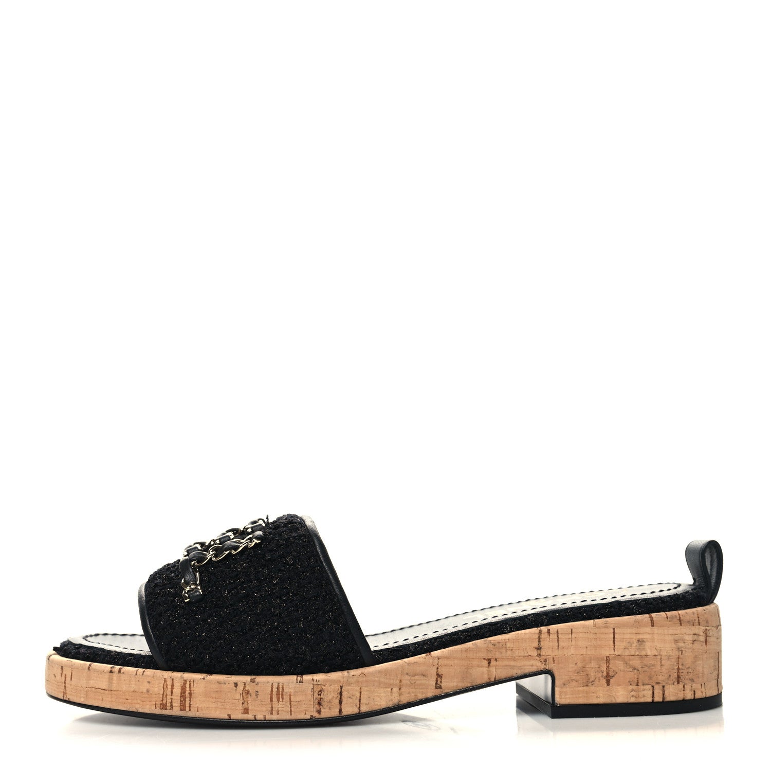 Chanel Tweed Cork CC Chain Mule Sandal 39 Black 1 of 8