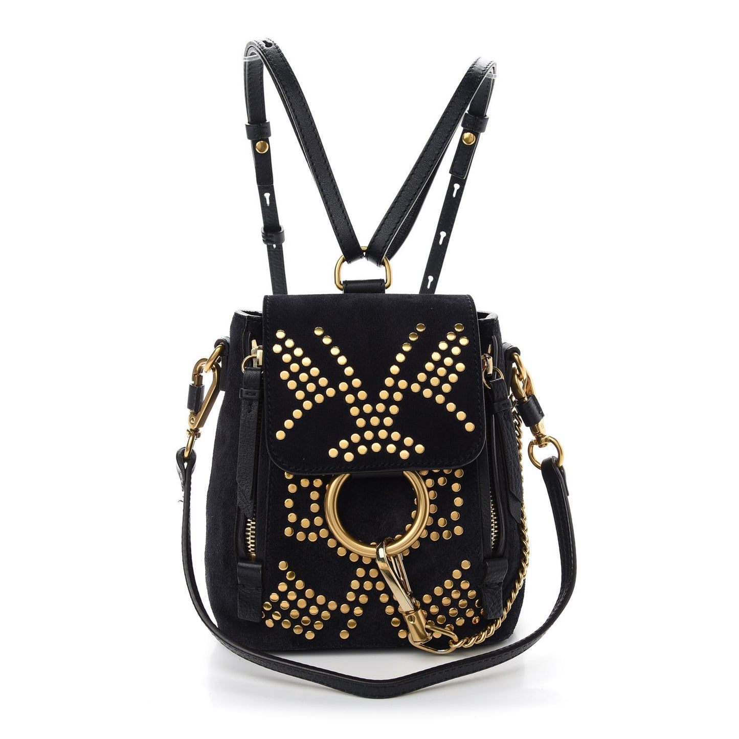 Suede Calfskin Studded Mini Faye Backpack Full Black