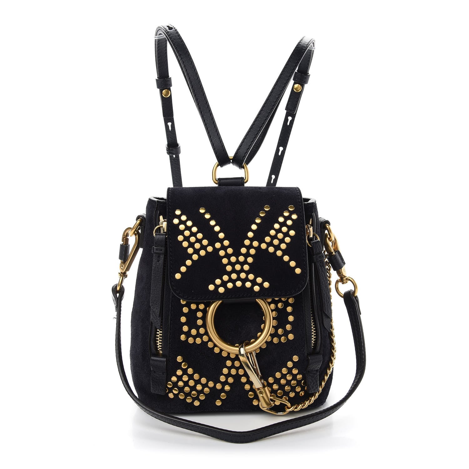 Chloe Suede Calfskin Studded Mini Faye Backpack Full Black 1 of 9