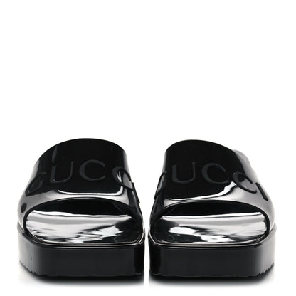 Gucci Rubber Gucci Logo Womens Platform 20/60mm Slide Sandals 37 Black 2 of 10