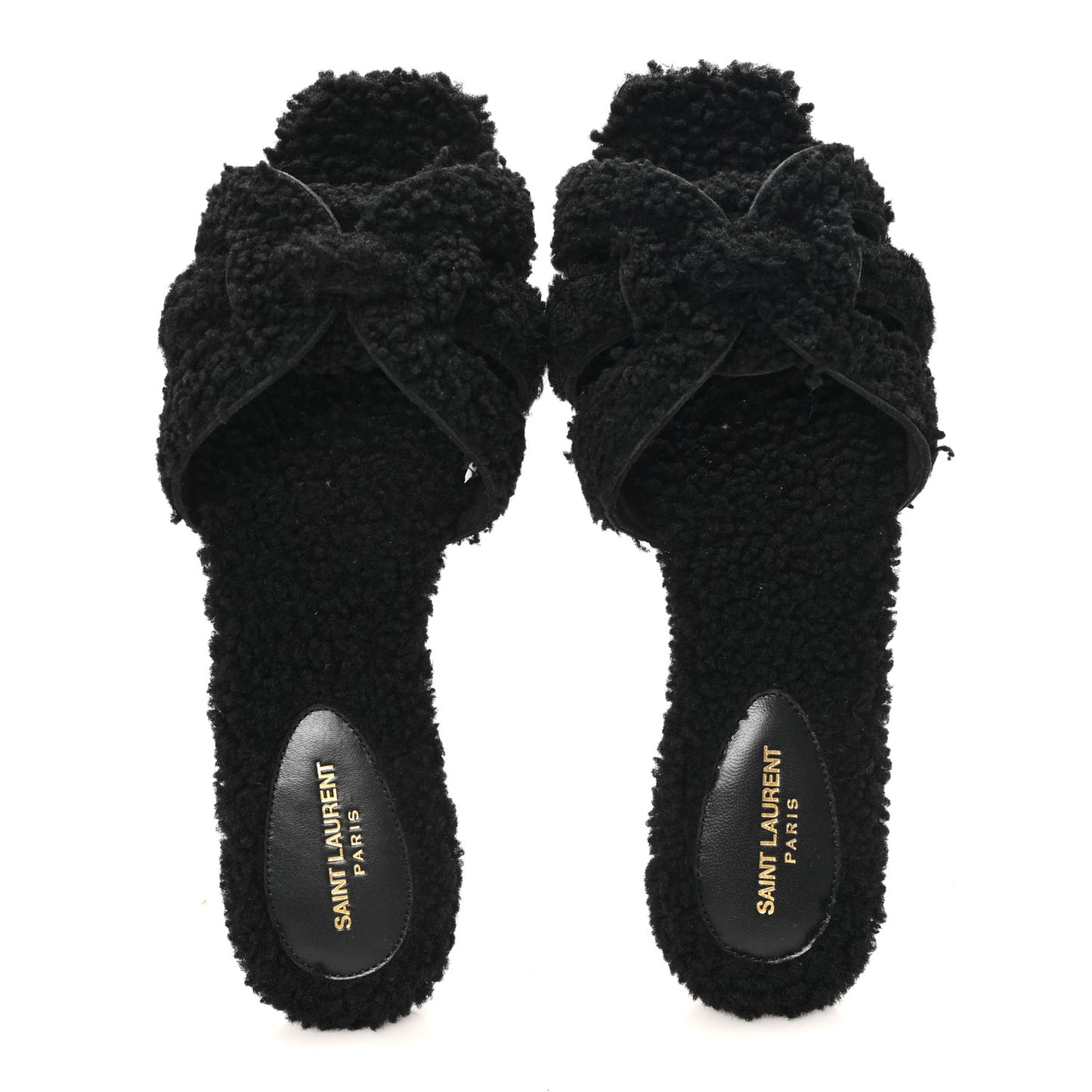 Shearling Tribute Flat Mules 38 Black