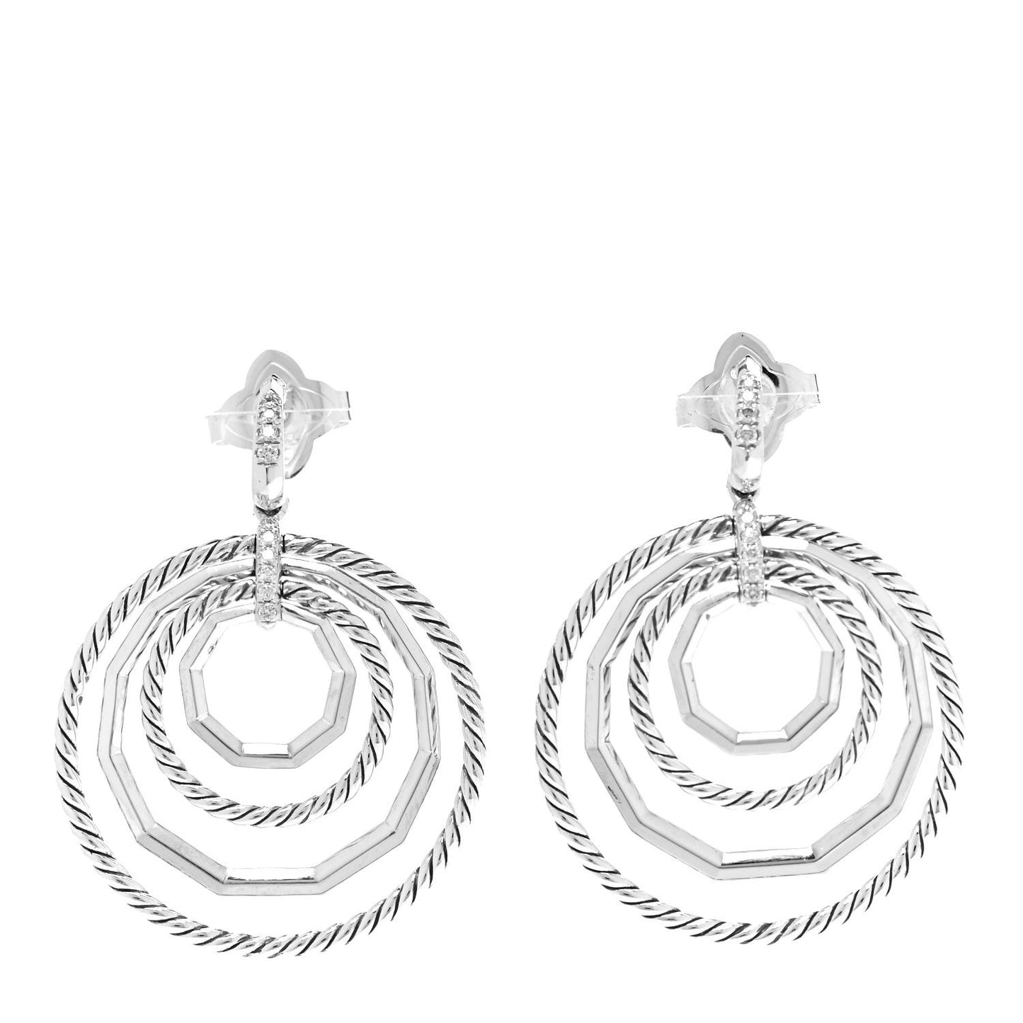 Sterling Silver 14K Yellow Gold Diamond Large Stax Drop Earrings