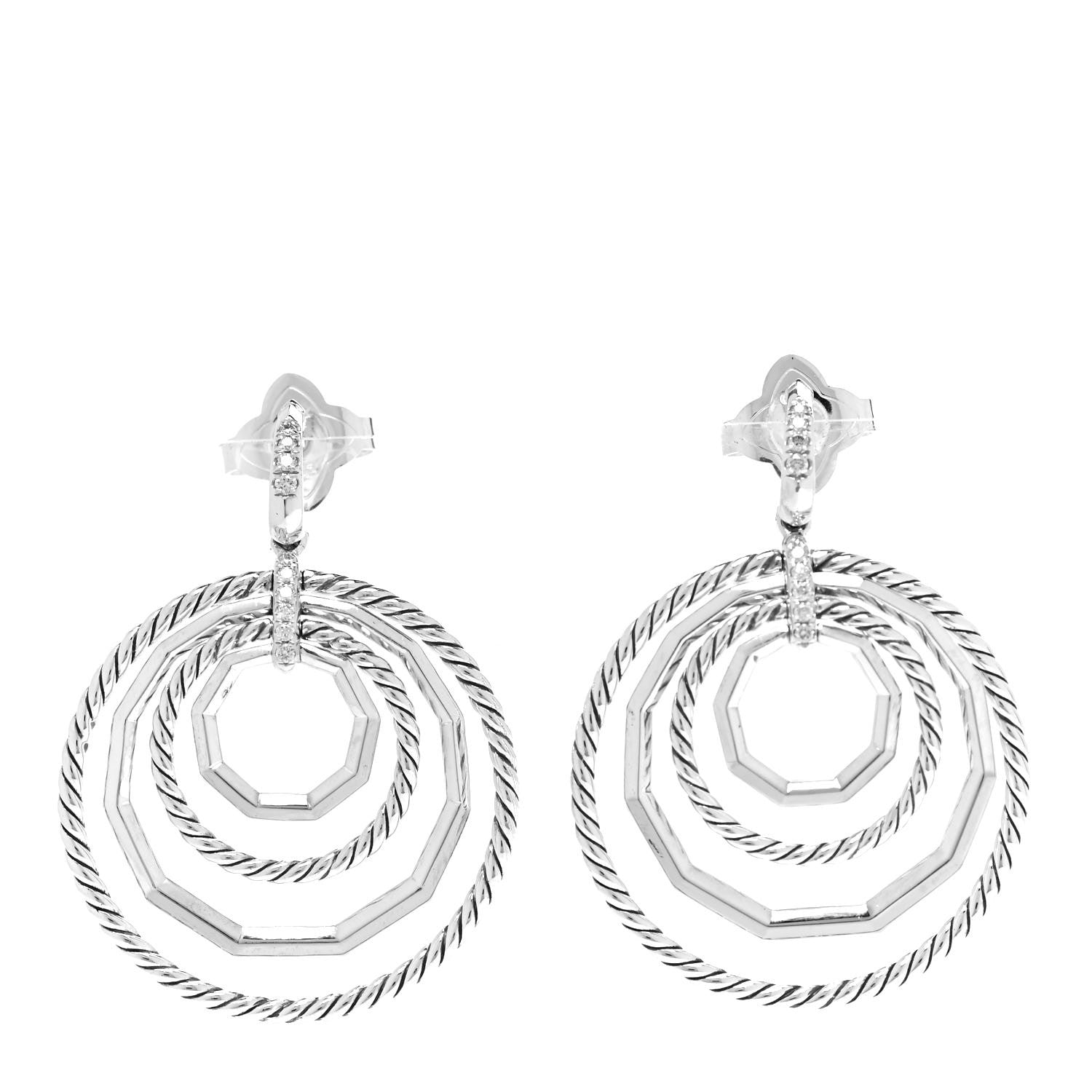 David Yurman Sterling Silver 14K Yellow Gold Diamond Large Stax Drop Earrings 1 of 5