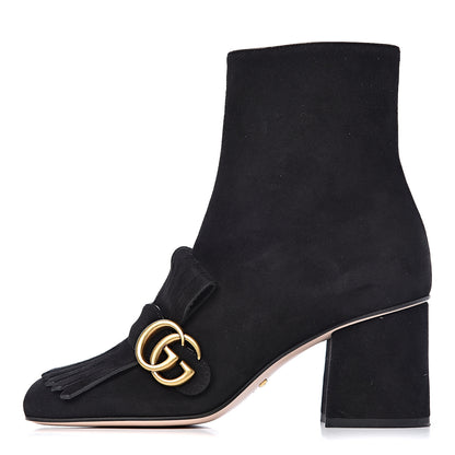 Gucci Kid Scamosciato GG Marmont Fringe 75mm Ankle Boots 37 Black 1 of 8