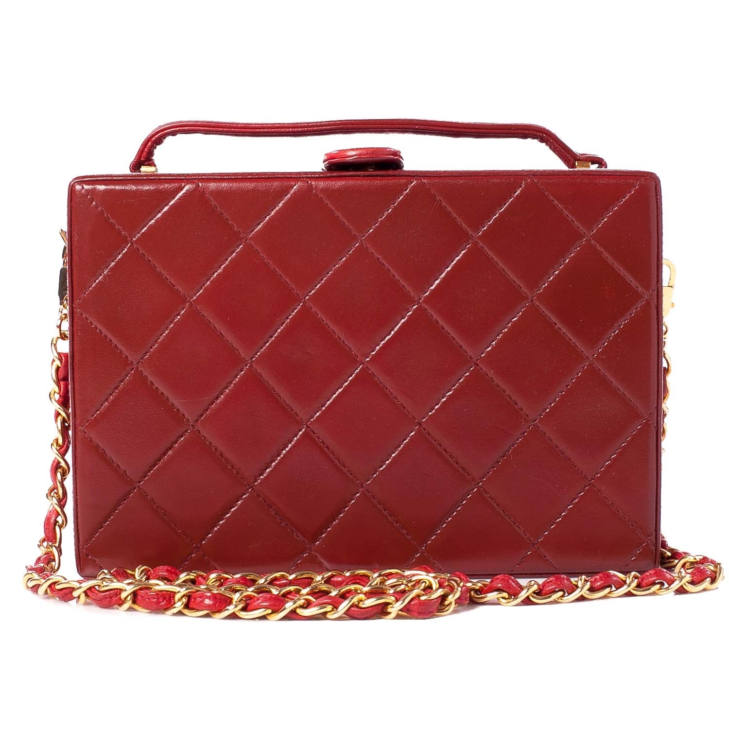 Chanel Lambskin Quilted Box Bag Red 1 of 10