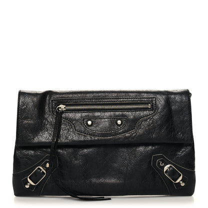 Balenciaga Agneau Silver Metallic Edge Hardware Envelope Clutch Black 3 of 12
