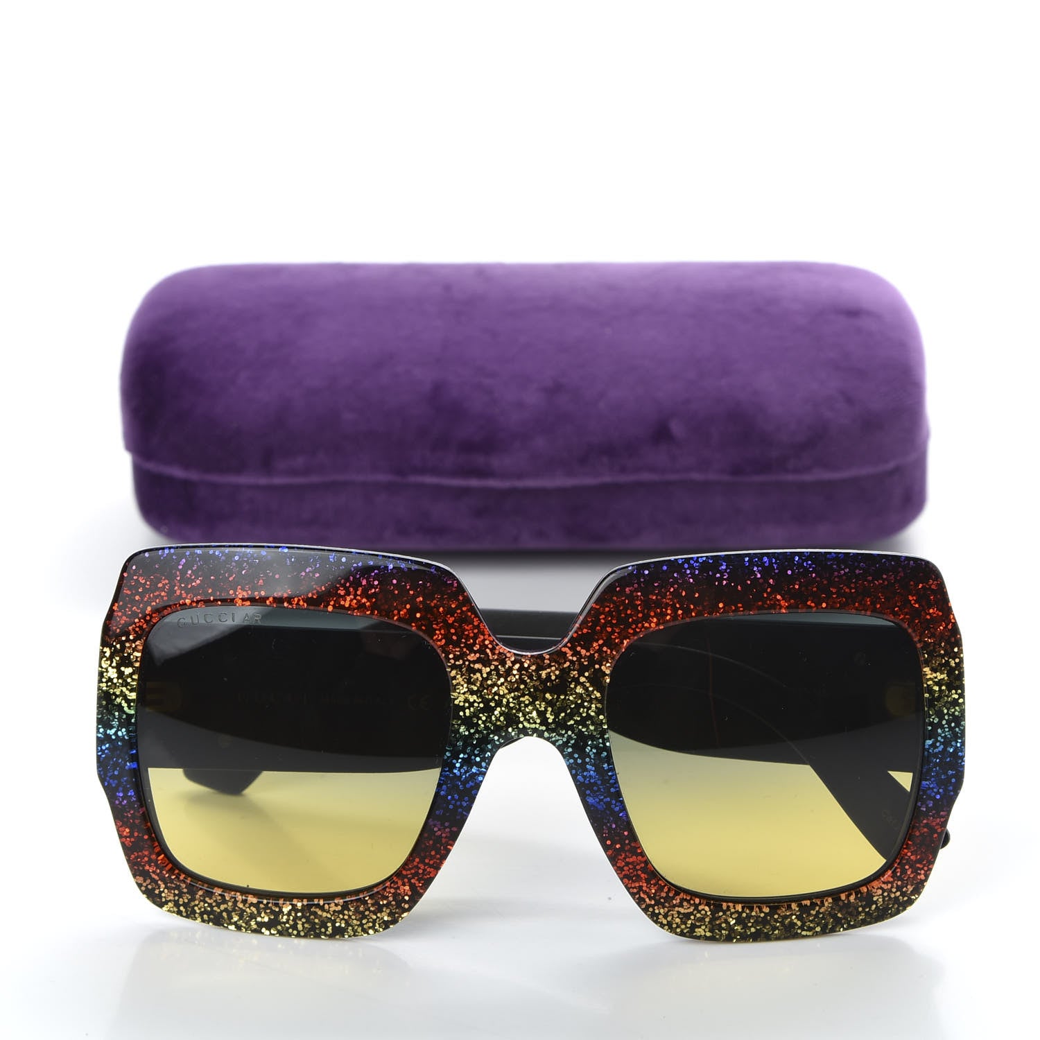 Gucci Square Frame GG0102S Sunglasses Glitter Gold Multi 8 of 8