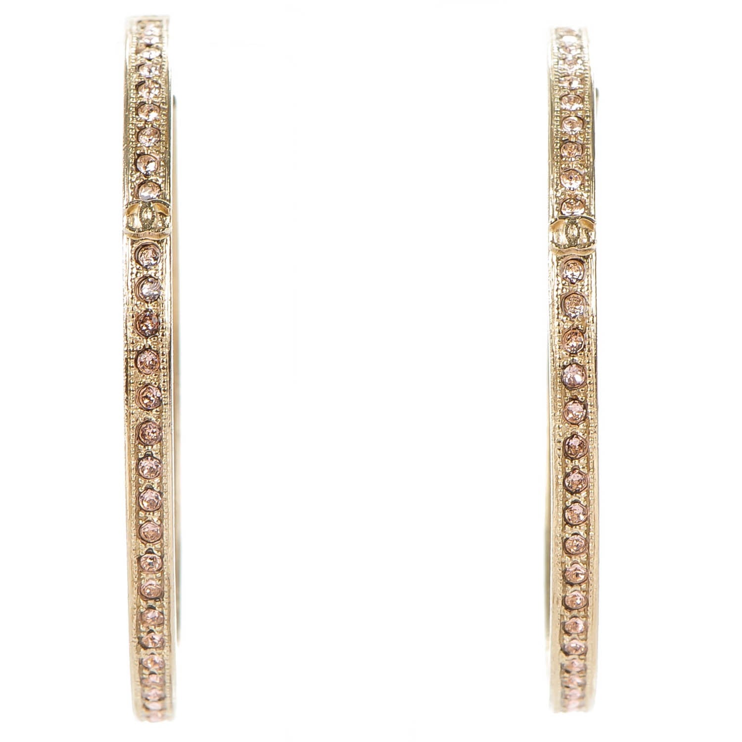 Chanel Crystal CC Hoop Earrings Gold Pale Pink 2 of 6