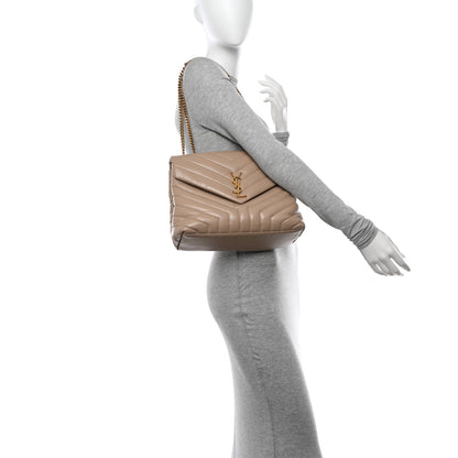 Saint Laurent Calfskin Y Quilted Monogram Medium Loulou Chain Satchel Dark Beige 2 of 13