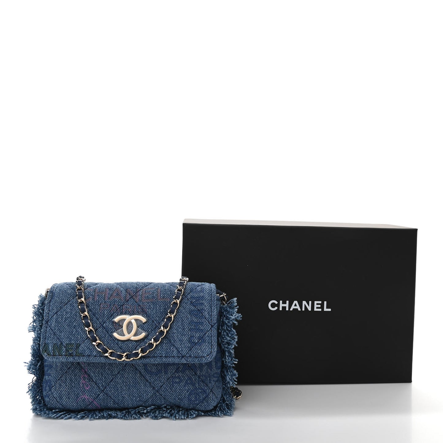Denim Quilted Denim Mood Clutch With Chain Blue Multicolor
