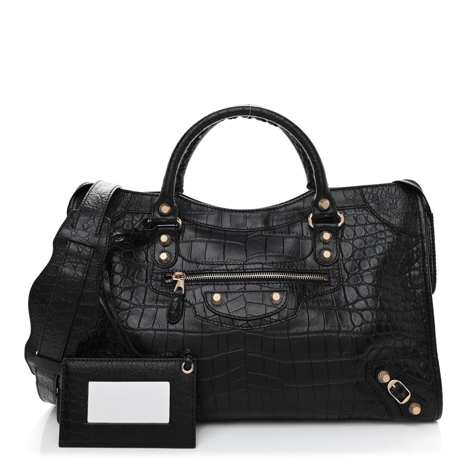Balenciaga Calfskin Crocodile Embossed Giant 12 Gold Hardware City Black 1 of 9