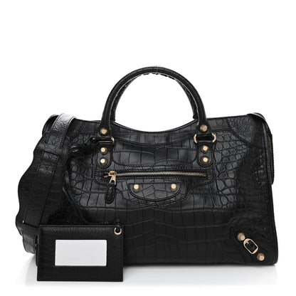 Balenciaga Calfskin Crocodile Embossed Giant 12 Gold Hardware City Black 1 of 9