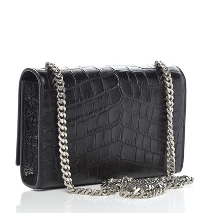 Saint Laurent Calfskin Crocodile Embossed Small Classic Monogram Kate Tassel Satchel Black 3 of 9