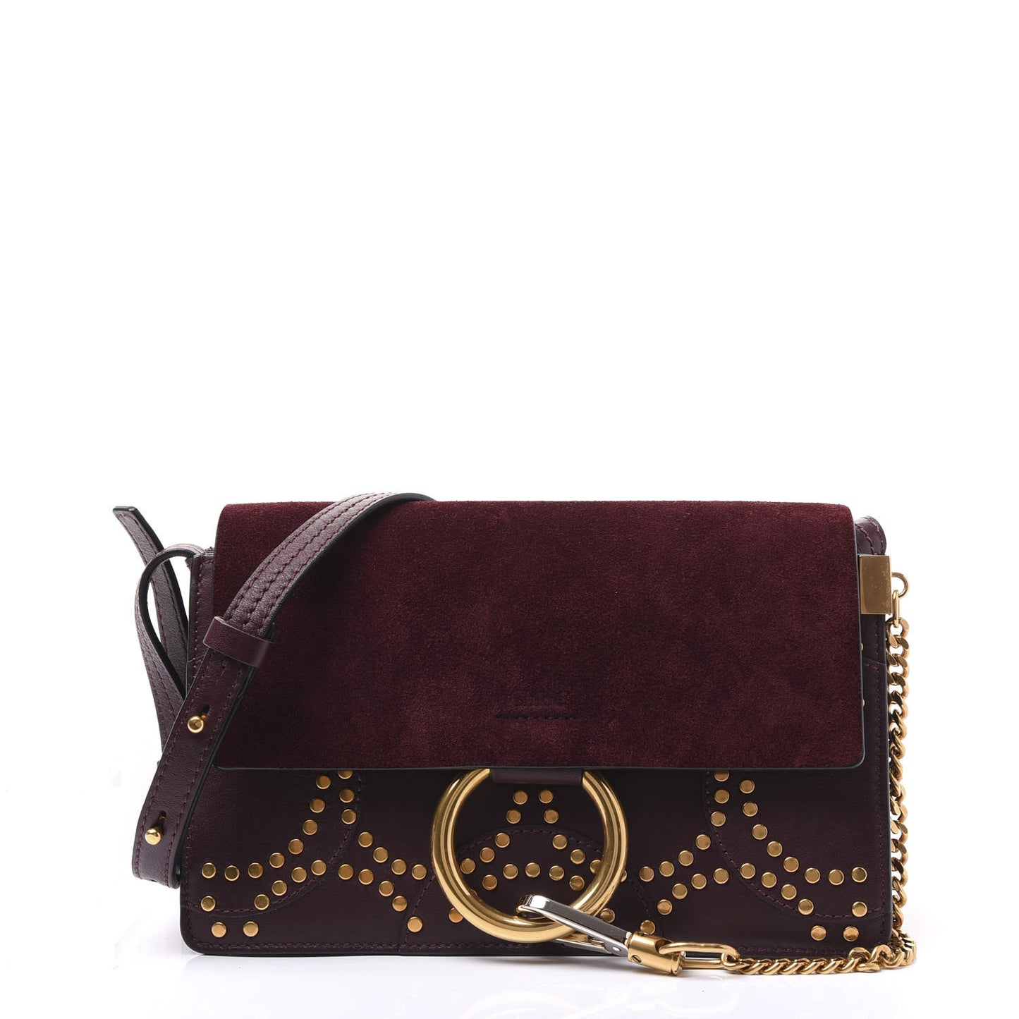 Suede Calfskin Studded Small Faye Shoulder Bag Dark Purple