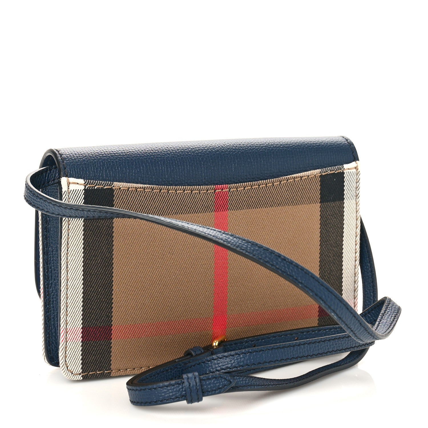 Burberry Grained Calfskin House Check Tartan Mix Hampshire Wallet On Chain Navy 3 of 8
