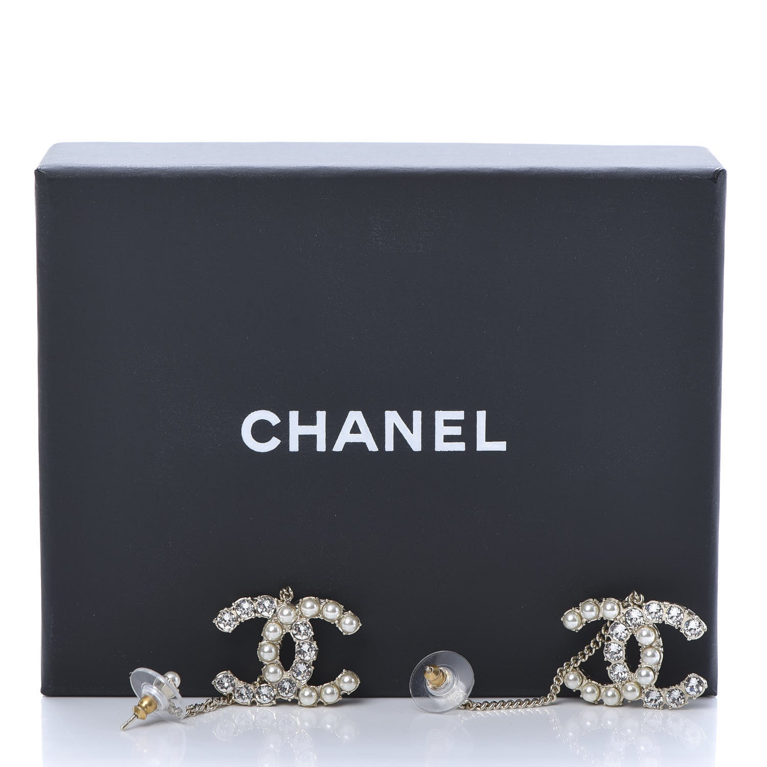 Chanel Crystal Pearl Dazzling Domino Drop Earrings Matte Gold 5 of 5