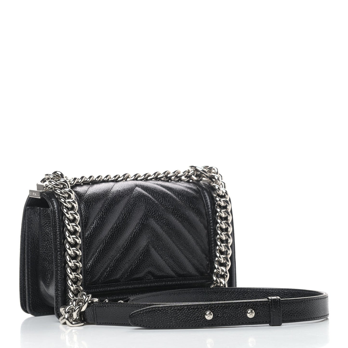 Caviar Chevron Quilted Small Boy Flap Black