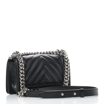 Chanel Caviar Chevron Quilted Small Boy Flap Black 2 of 11