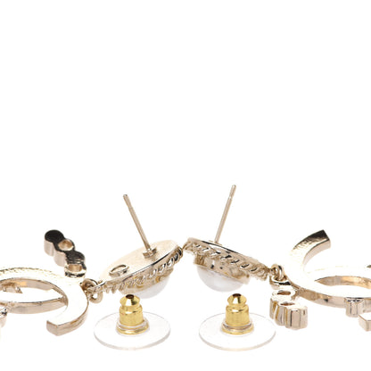 Chanel Metal Pearl Crystal Coco Script CC Drop Earrings Gold 3 of 5