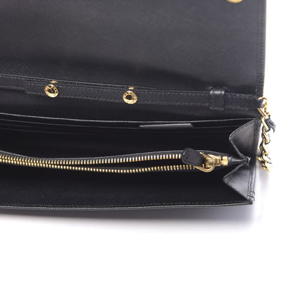 Prada Saffiano Metal Oro Chain Wallet Black 5 of 11
