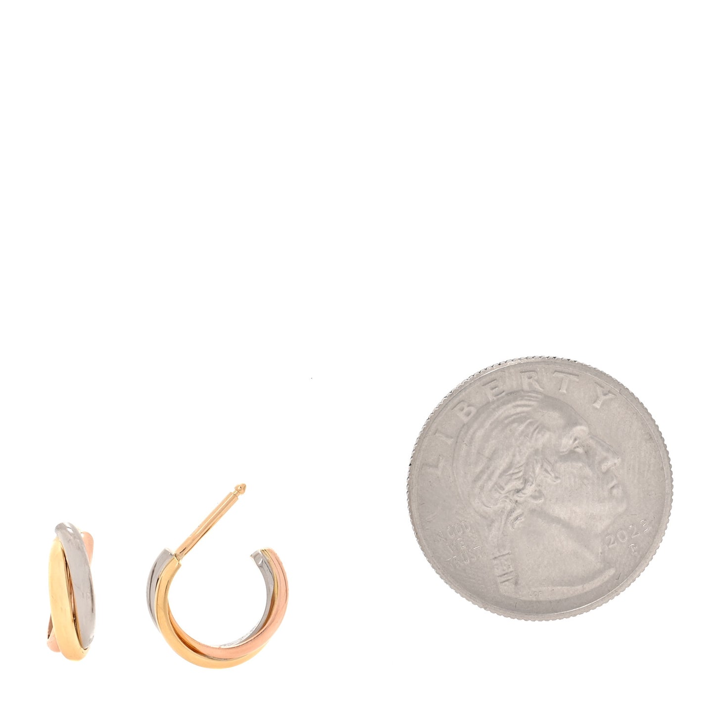 18K Pink Yellow White Gold Small Trinity Hoop Earrings