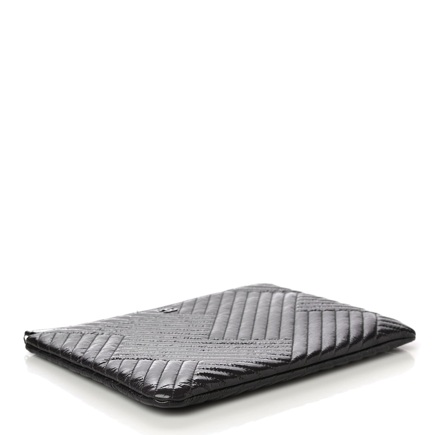Distressed Patent Chevron Quilted Medium CC Crossing Cosmetic Case Black
