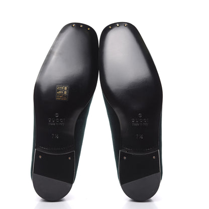 Gucci Velvet Crest Embroidered Mens Loafers 7.5 Green 6 of 9