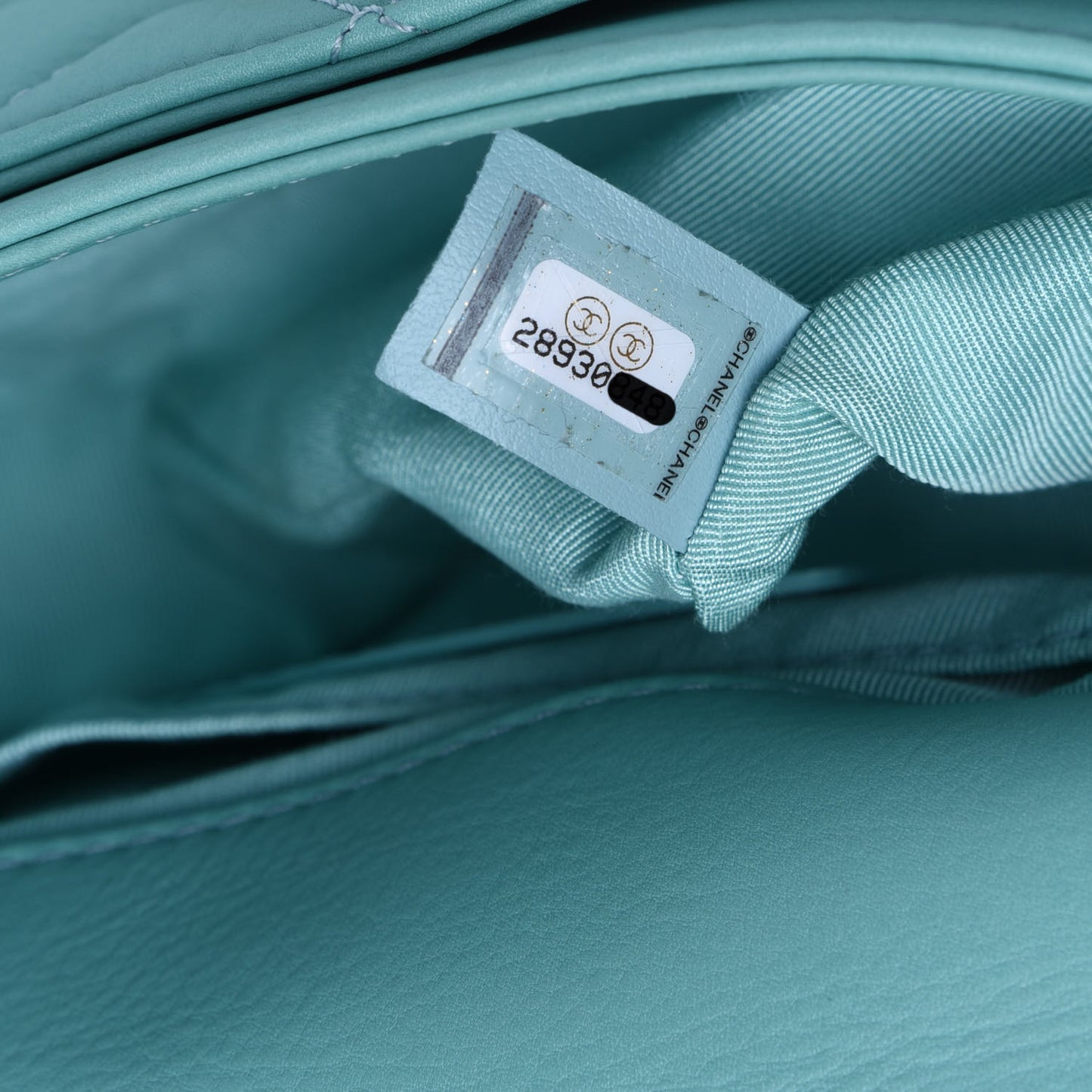 Calfskin Quilted Top Handle Flap Light Blue