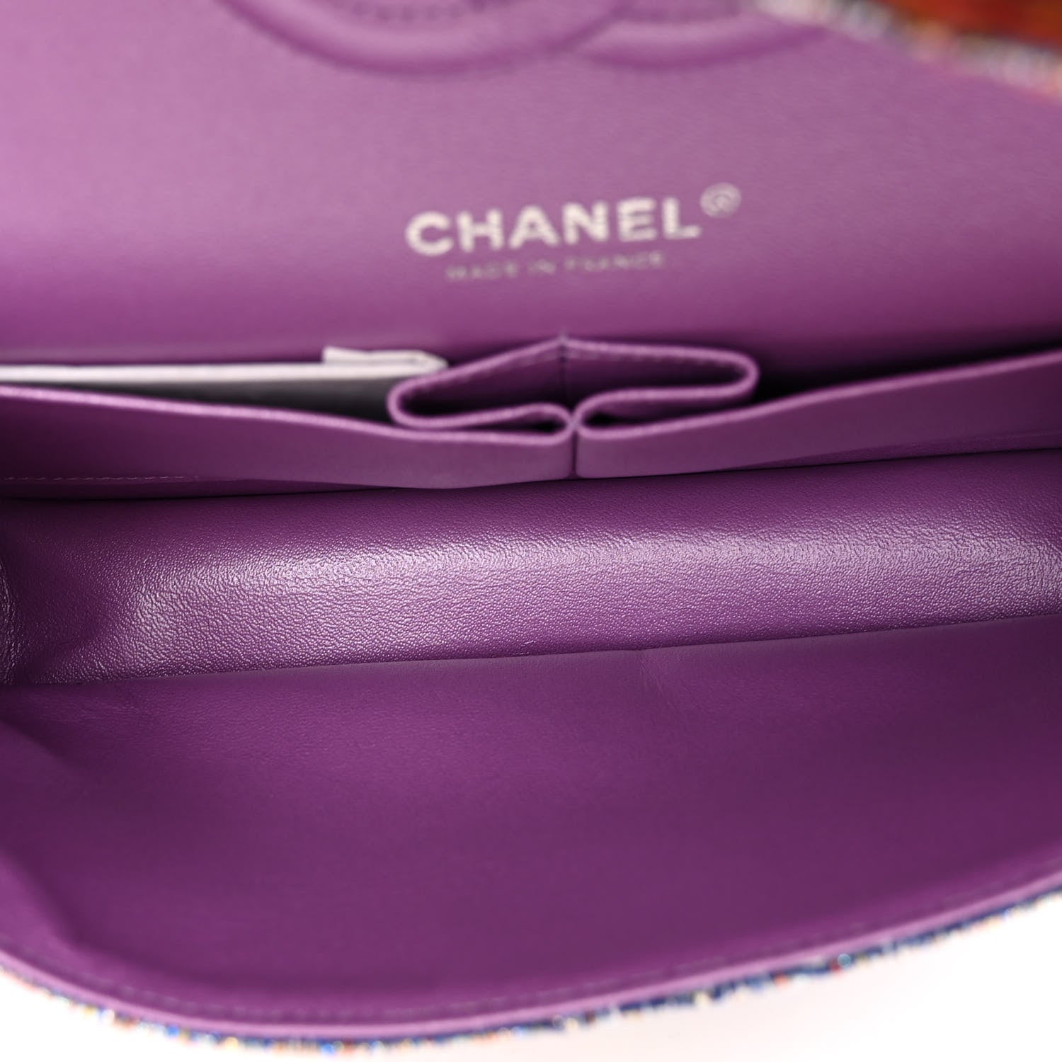Chanel Tweed Quilted Medium Double Flap Blue Pink Orange 5 of 10