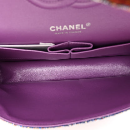 Chanel Tweed Quilted Medium Double Flap Blue Pink Orange 5 of 10