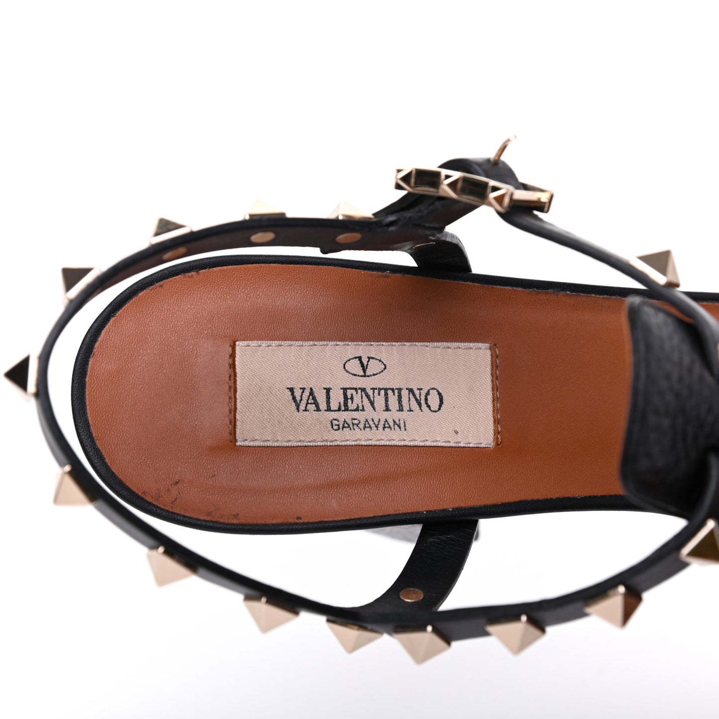 Grained Calfskin Rockstud Ankle Strap 5/105mm Sandals 38.5 Black