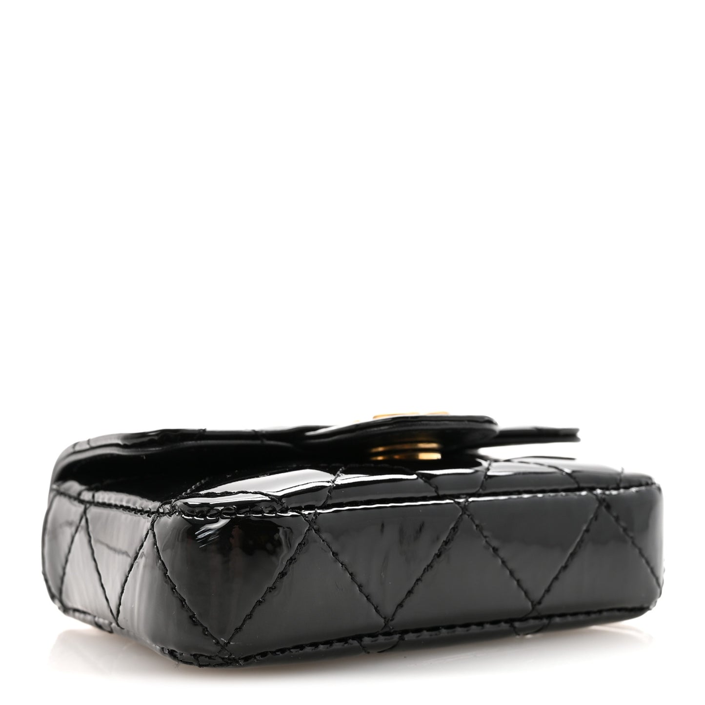 Patent Enamel Quilted Coco Hearts Clutch With Chain Black